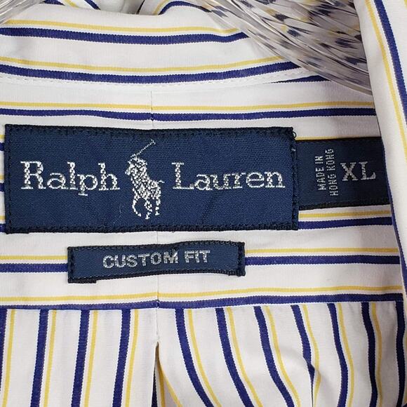 Polo Ralph Lauren Oxford Shirt Men's XL LS Button Down Stripe Blue Yellow White - Picture 5 of 10